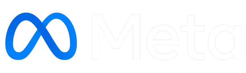 The Meta logo featuring a blue infinity symbol on the left and the word Meta in bold white letters on the right, all on a transparent background.